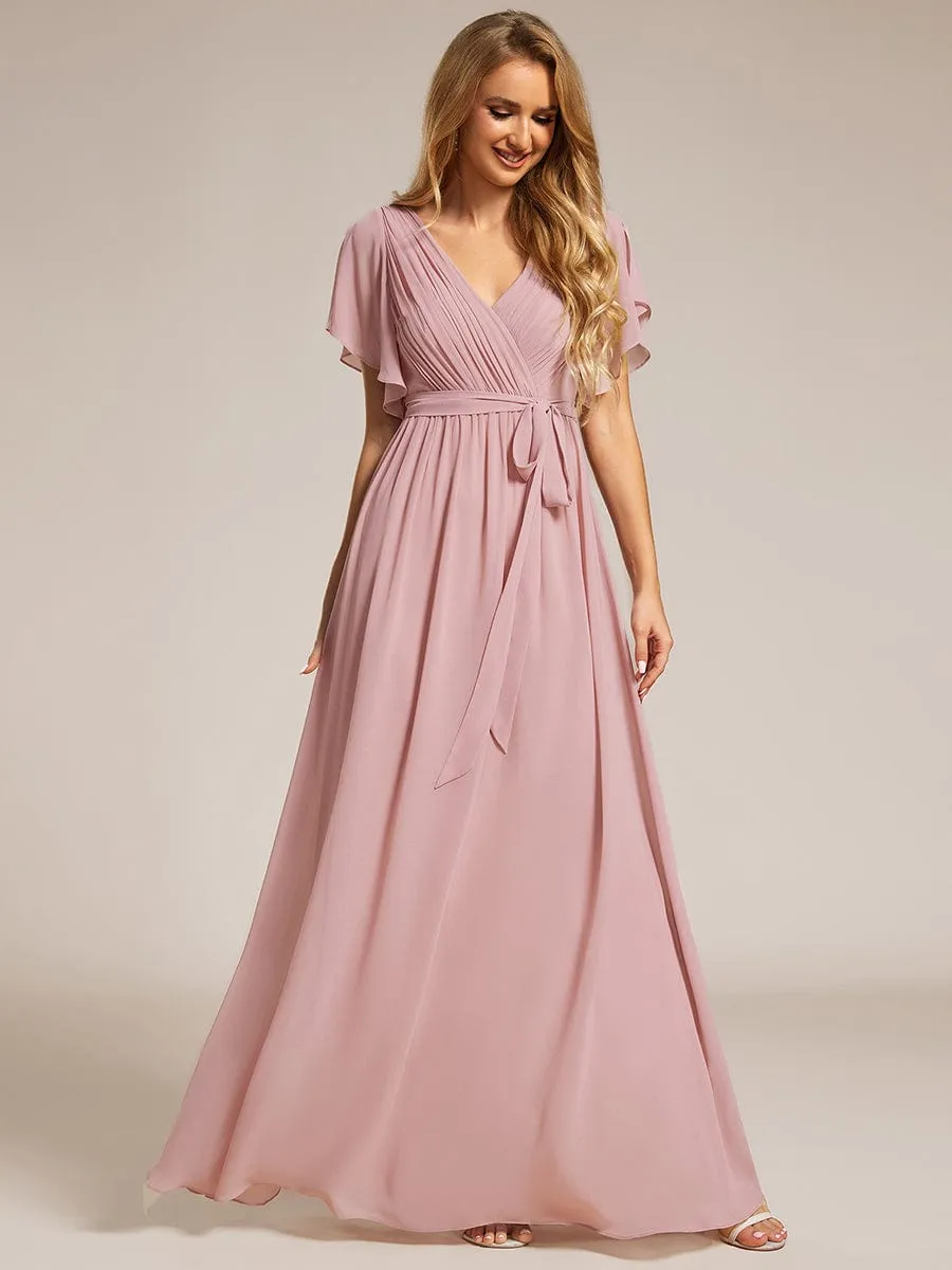 Flowy Pleated A-Line Chiffon Tie-Waist Bridesmaid Dress