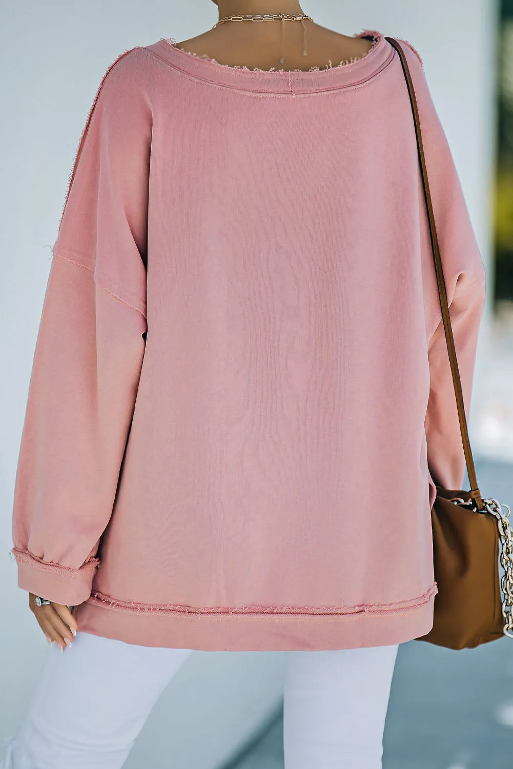 Frayed Trim Side Slit Loose Sweatshirt