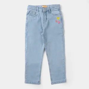 Girls Denim Pant Mom Fit  - Ice Blue