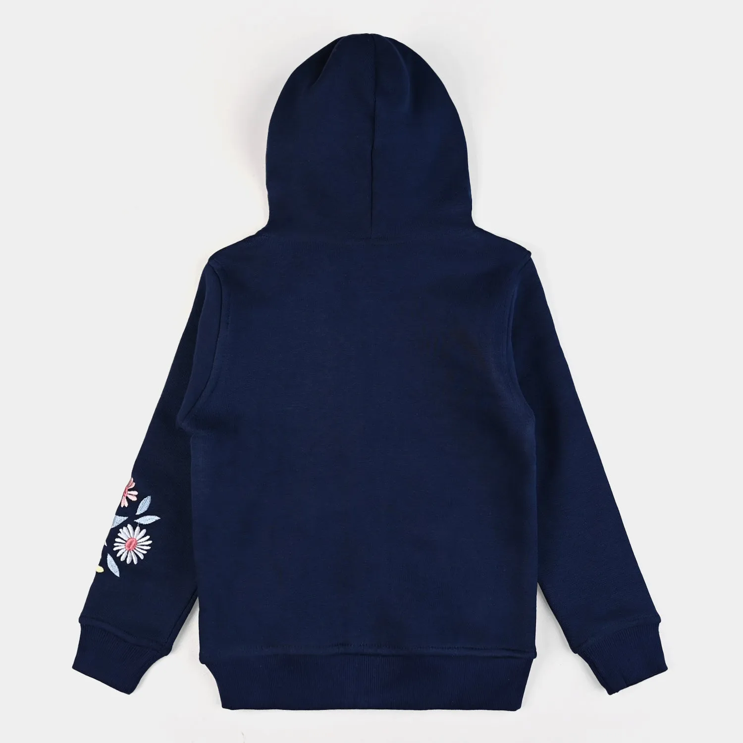 Girls Fleece Knitted Jacket Flower-NAVY