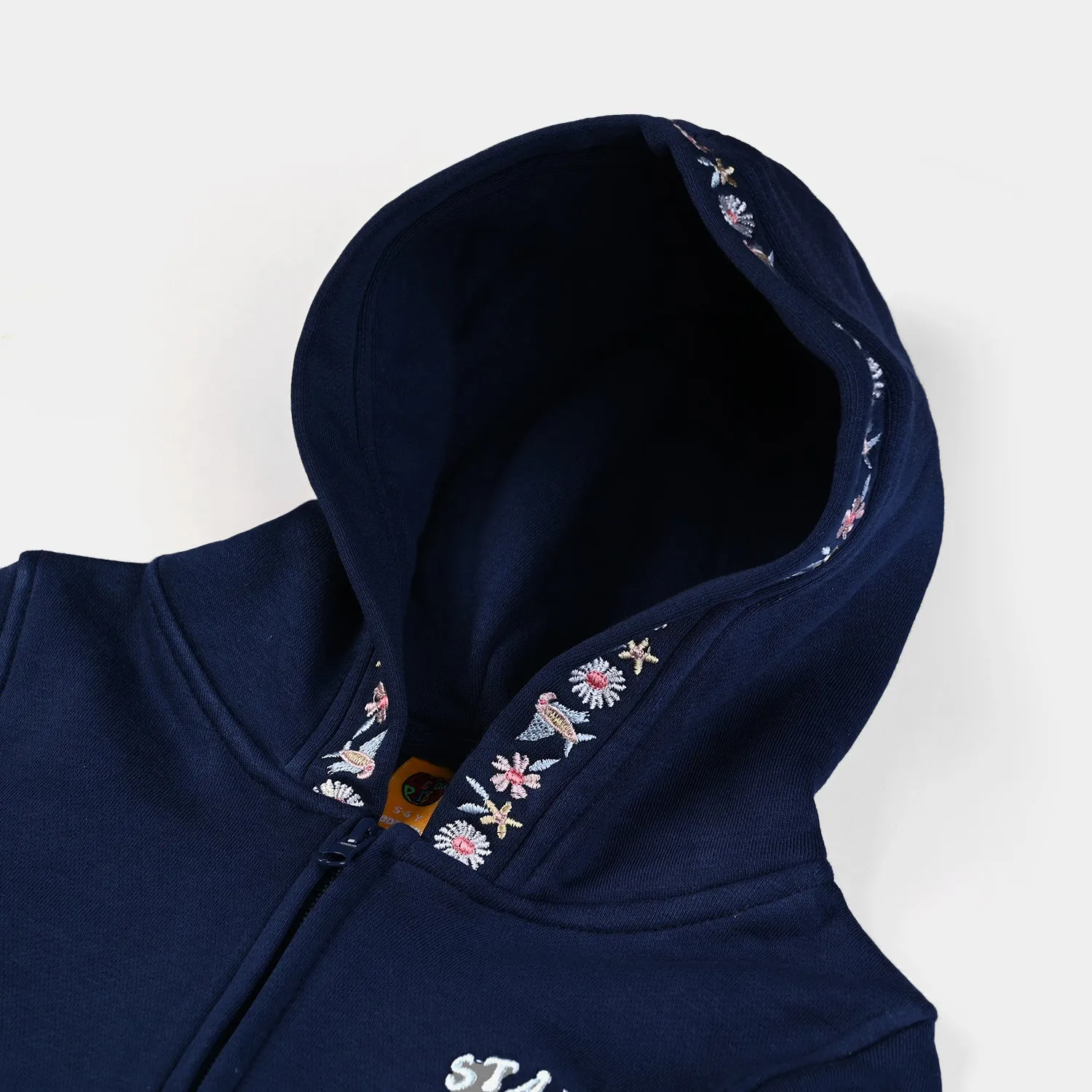 Girls Fleece Knitted Jacket Flower-NAVY