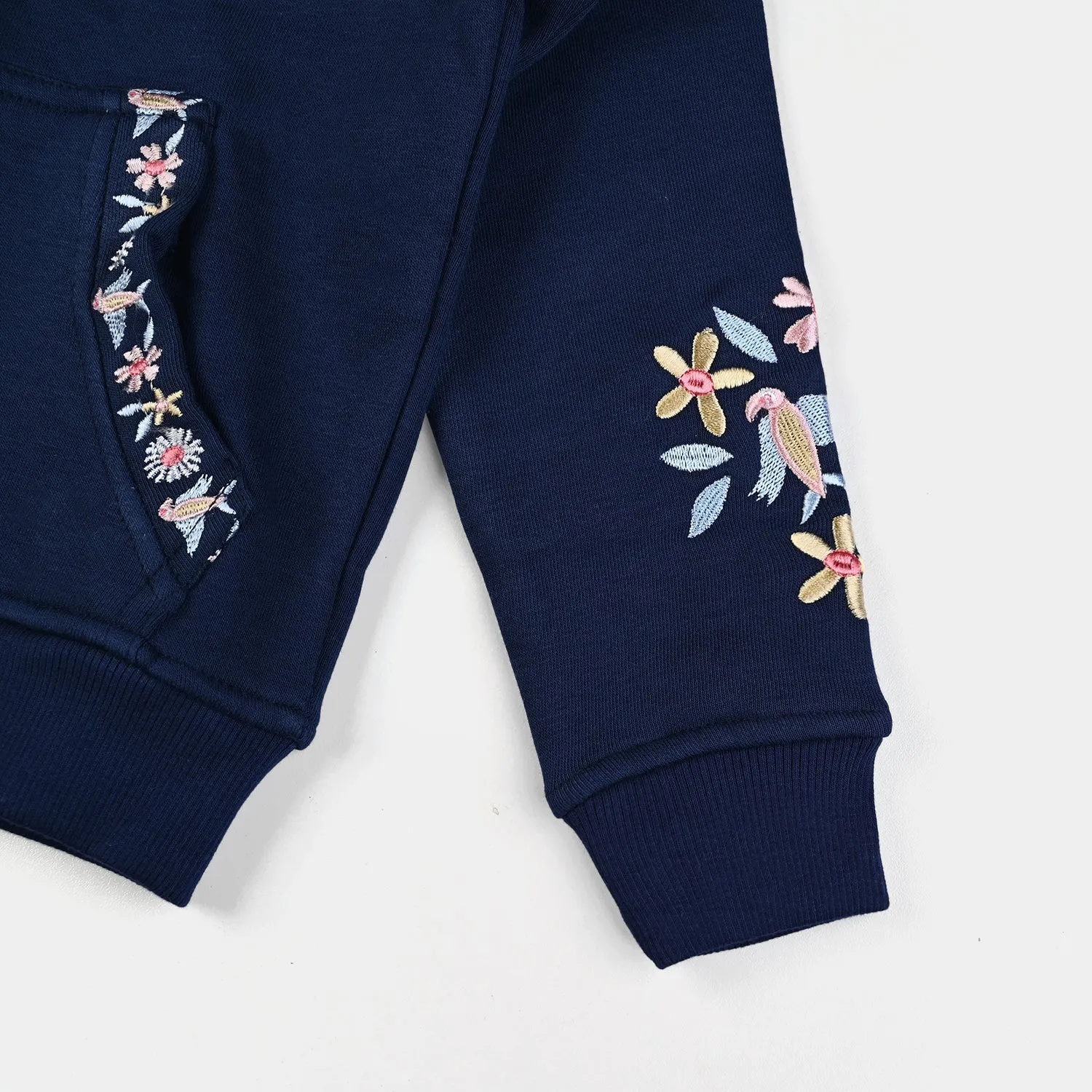 Girls Fleece Knitted Jacket Flower-NAVY