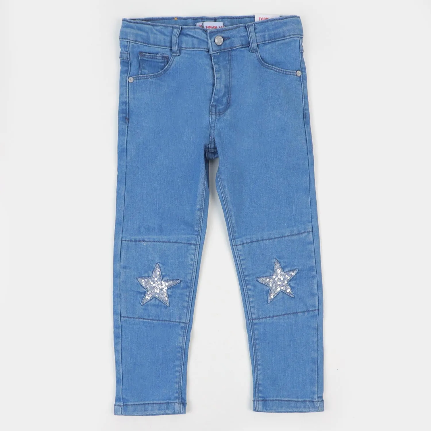 Girls Pant Denim Sequins Star - Mid Blue