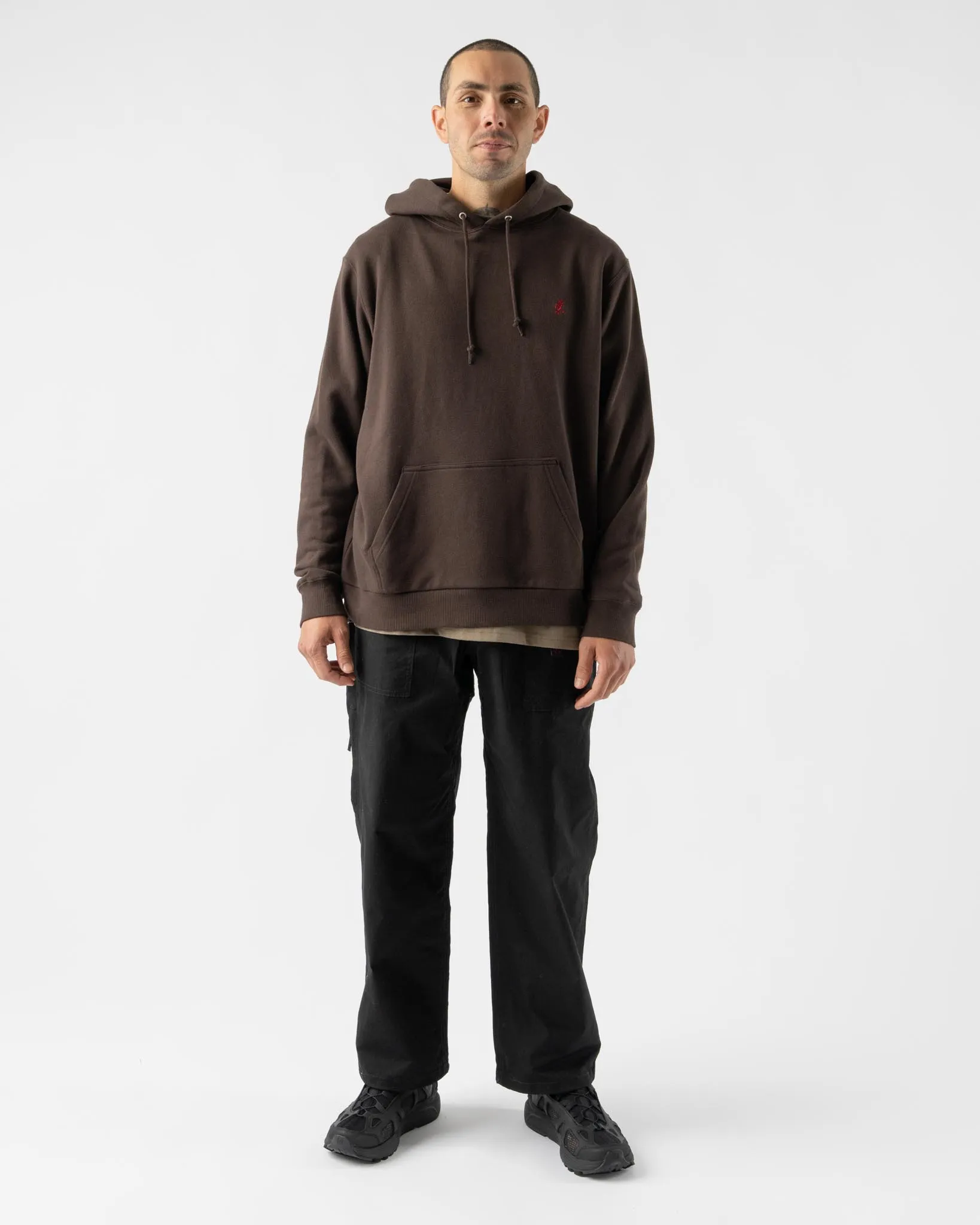 Gramicci One Point Hooded Sweatshirt in Deep Brown