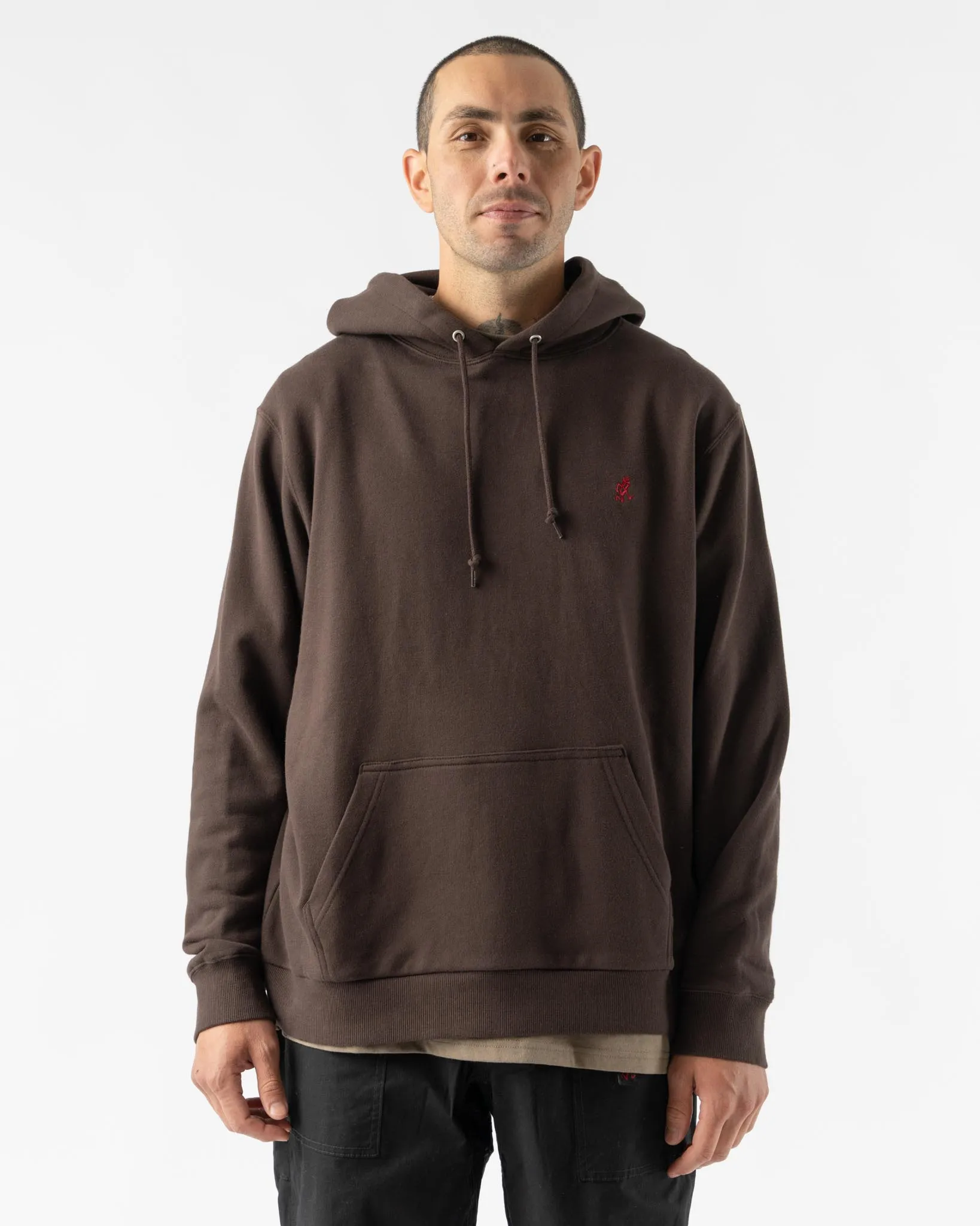 Gramicci One Point Hooded Sweatshirt in Deep Brown