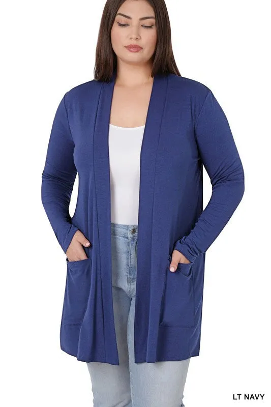 Hi Curvy Plus Size Women Slouchy Pocket Open Cardigan