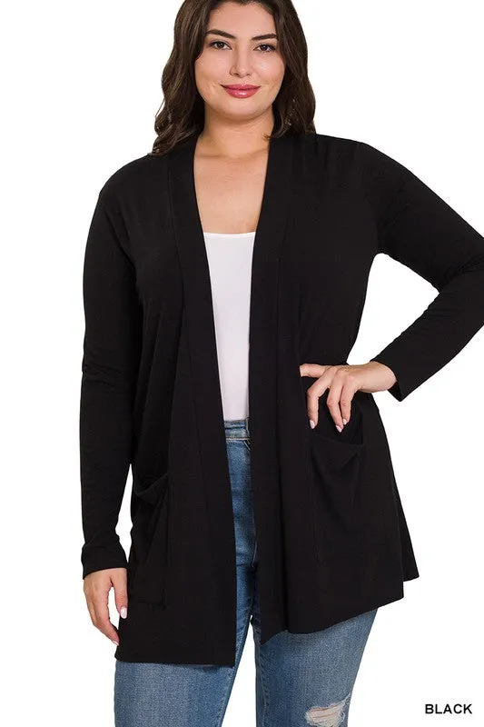 Hi Curvy Plus Size Women Slouchy Pocket Open Cardigan