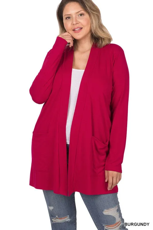 Hi Curvy Plus Size Women Slouchy Pocket Open Cardigan