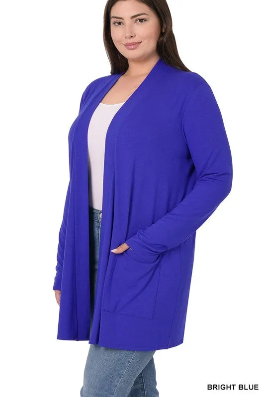 Hi Curvy Plus Size Women Slouchy Pocket Open Cardigan