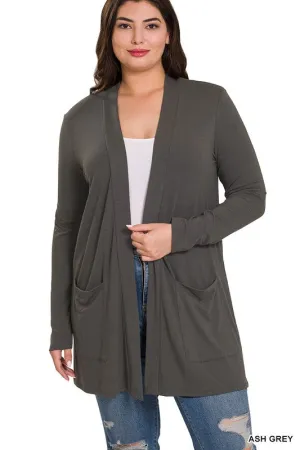 Hi Curvy Plus Size Women Slouchy Pocket Open Cardigan