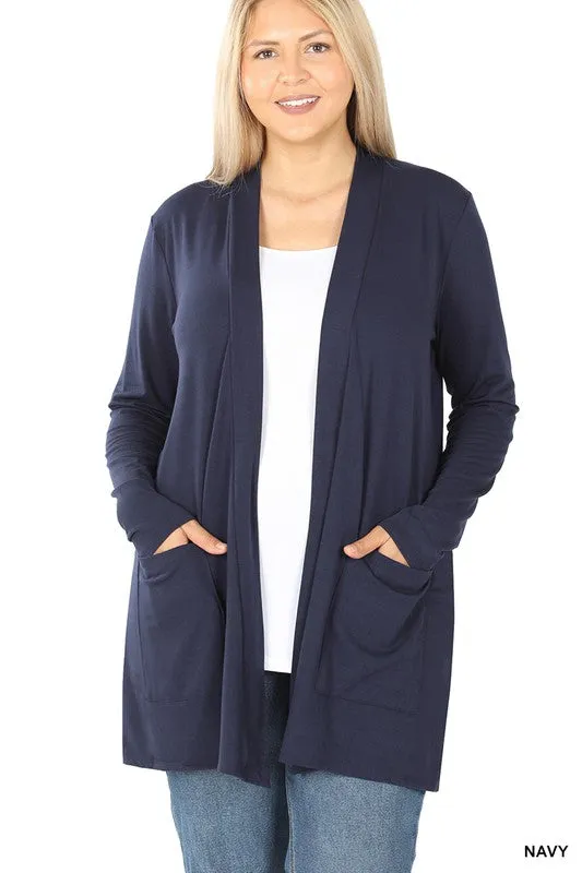 Hi Curvy Plus Size Women Slouchy Pocket Open Cardigan