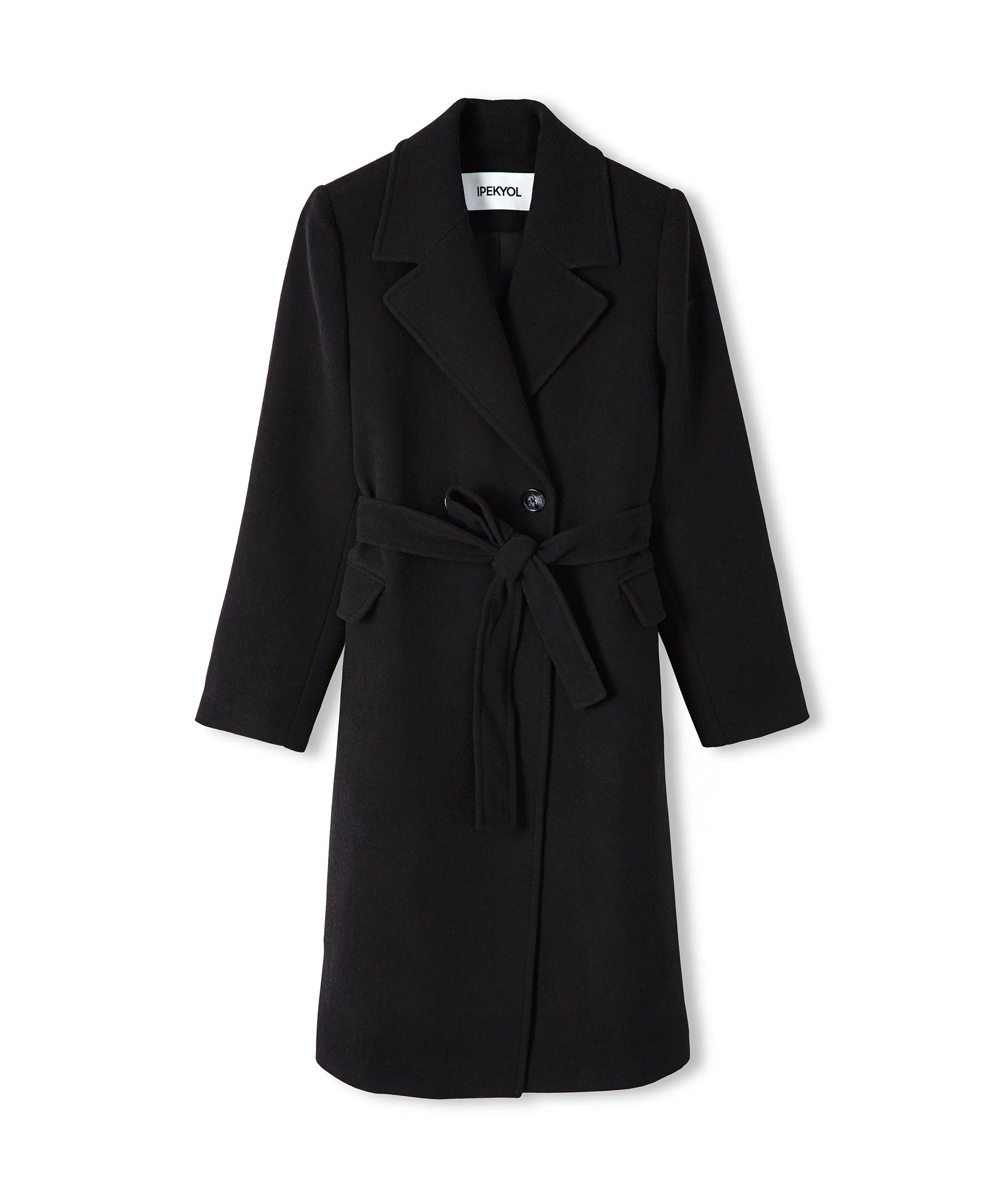 Ipekyol Belted Cashmere Textured Coat Black