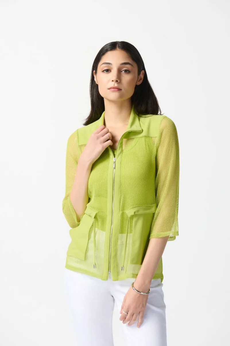 Joseph Ribkoff Key Lime Mesh Zip Front Drawstring Waist Jacket 242102