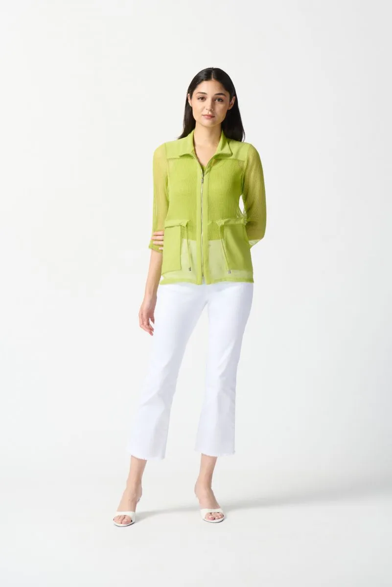 Joseph Ribkoff Key Lime Mesh Zip Front Drawstring Waist Jacket 242102