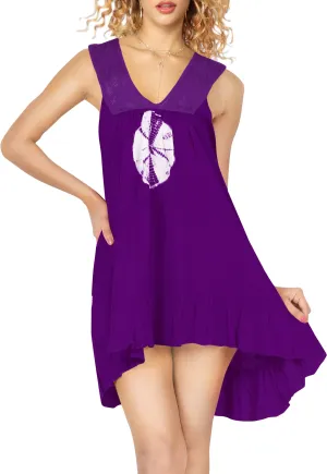 La Leela Rayon Womens Swimwear Swimsuit Bikini Casual Sleeveless Beach Dress Purple