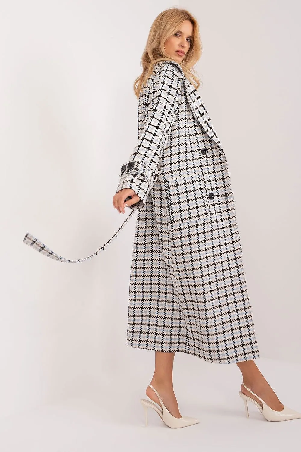 LAKERTA Classic Transitional Ankle-length Buttoned Coat with Checkers Pattern/ Designed and Crafted in Europe