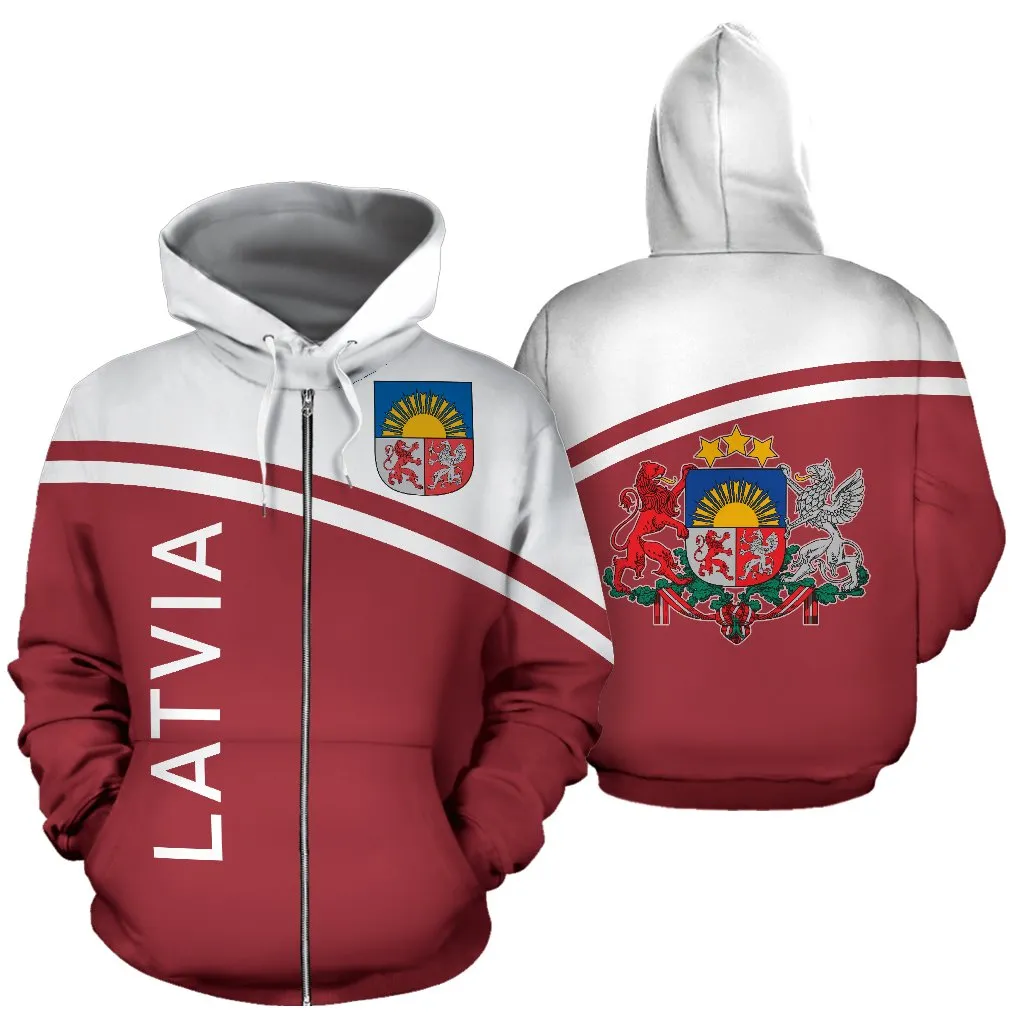 Latvia All Over Zip-Up Hoodie - Curve Version - Bn04