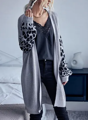 Leopard Print Cardigan Retro Stitching Sweater Coat