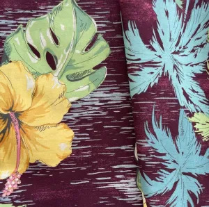 Light-Weight Vintaqe-Style Hawaiian Floral Aubergine Cotton Lawn (Made in Japan)