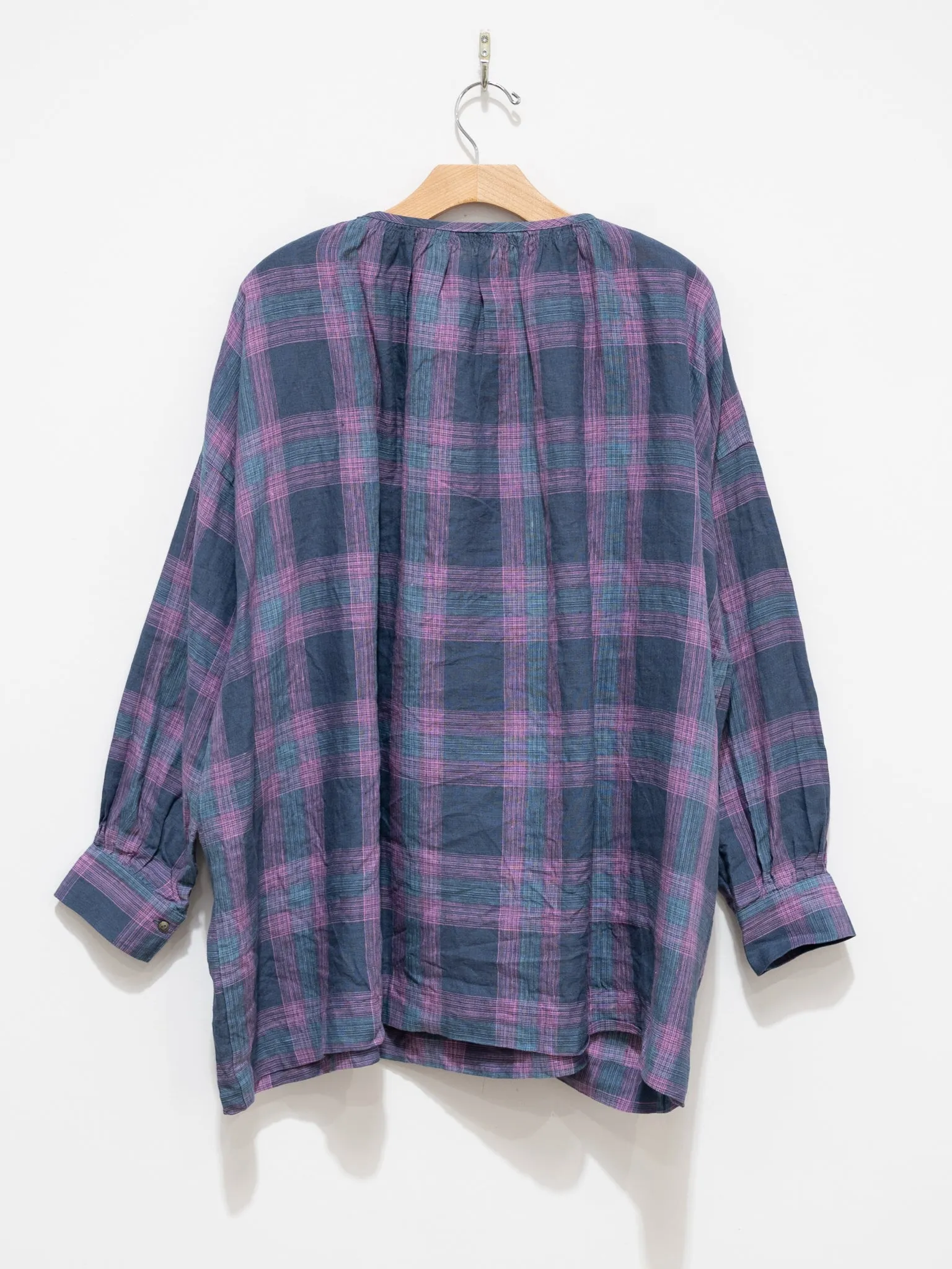 Linen Check Blouse - Navy