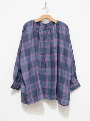 Linen Check Blouse - Navy