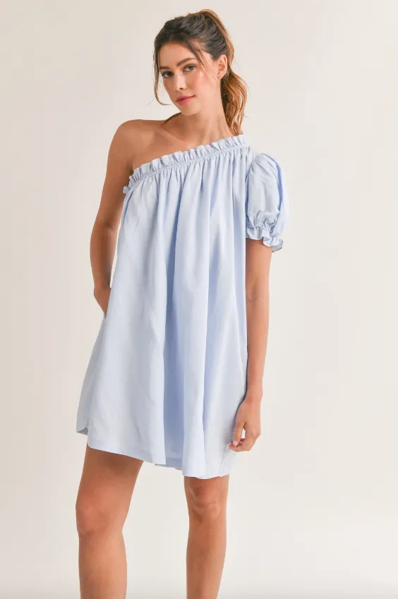 Linen One Shoulder Mini Dress