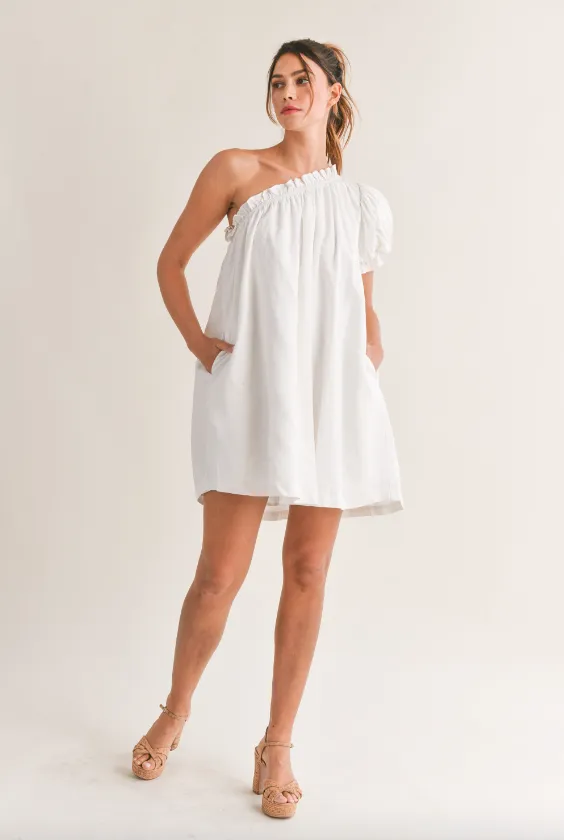 Linen One Shoulder Mini Dress