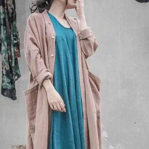 Long Linen Cardigan with Large Pockets | Lotus