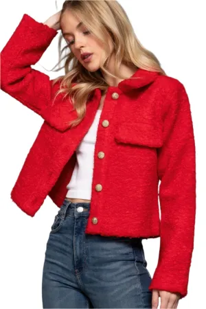 Long Slv Teddy Fleece Short Jacket