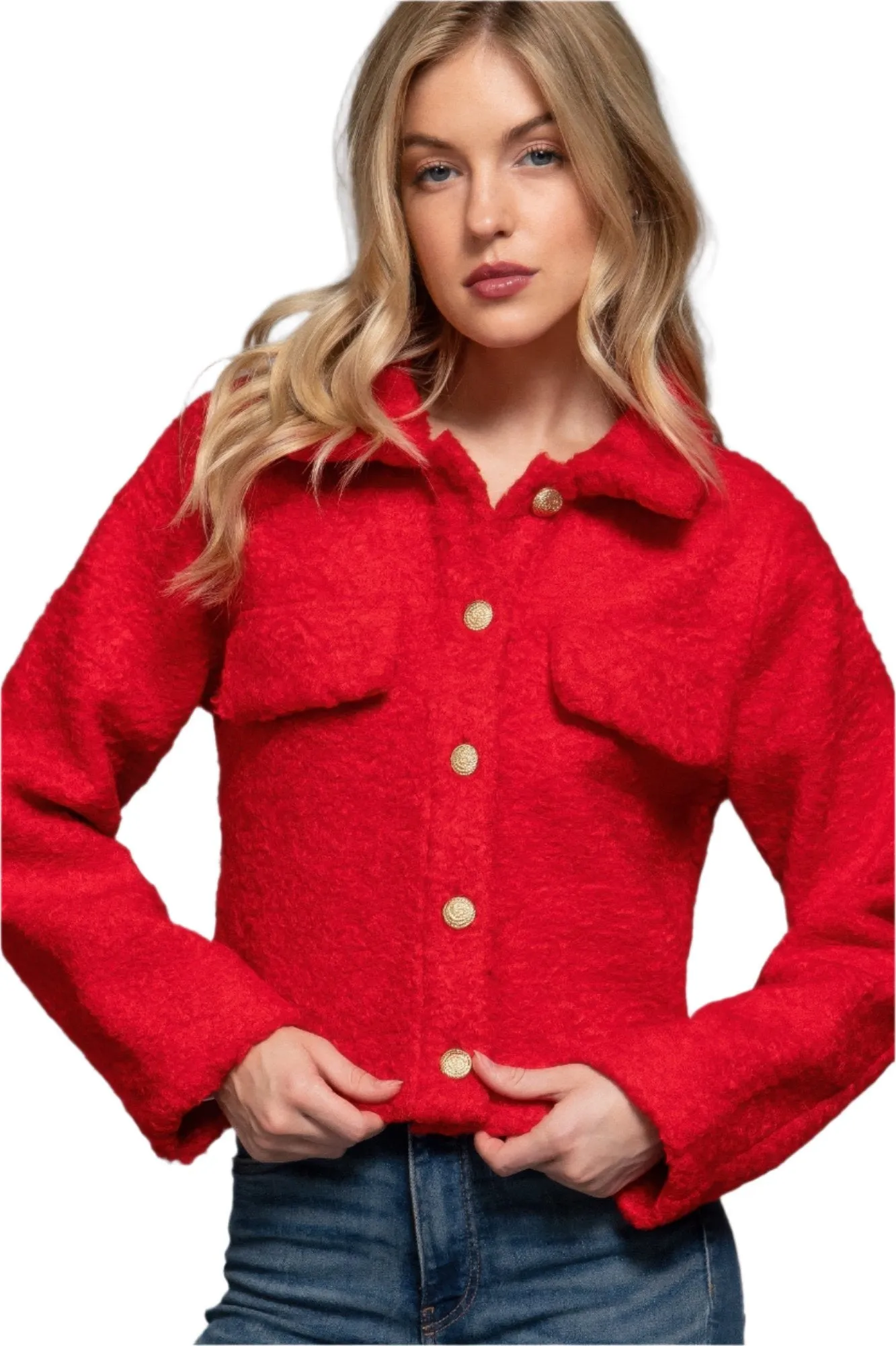 Long Slv Teddy Fleece Short Jacket