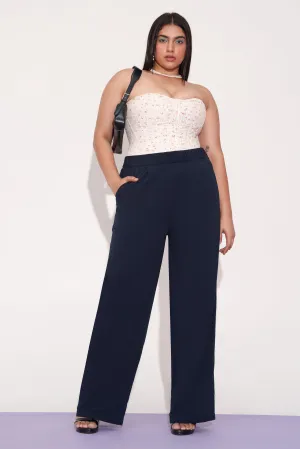 Navy Chisel Pleated Waistband Curve Korean Pants