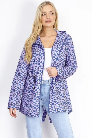 NAVY HEART PRINT LIGHTWEIGHT HOODED MAC