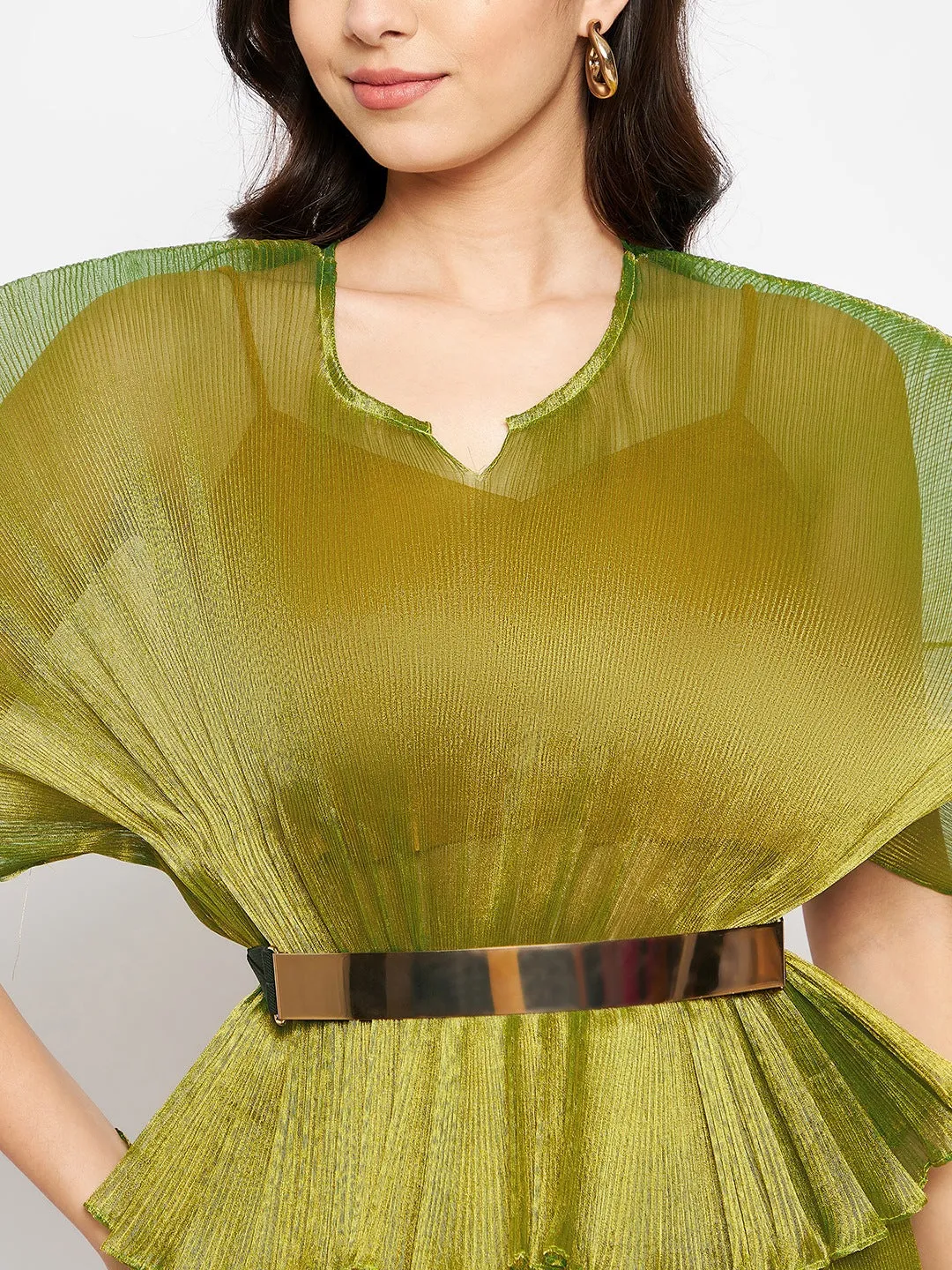 Pleated Top with Exaggerated Sleeves