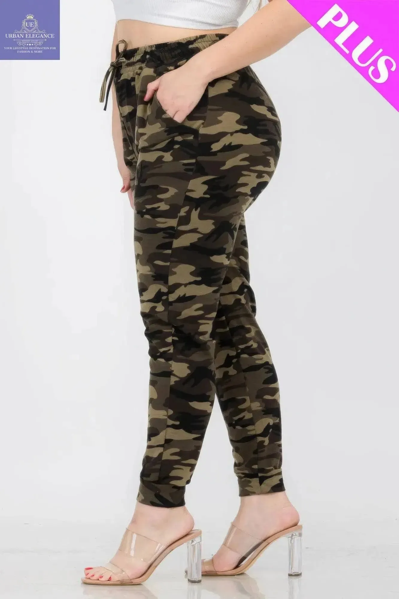 Plus Size French Terry Camo Print Joggers