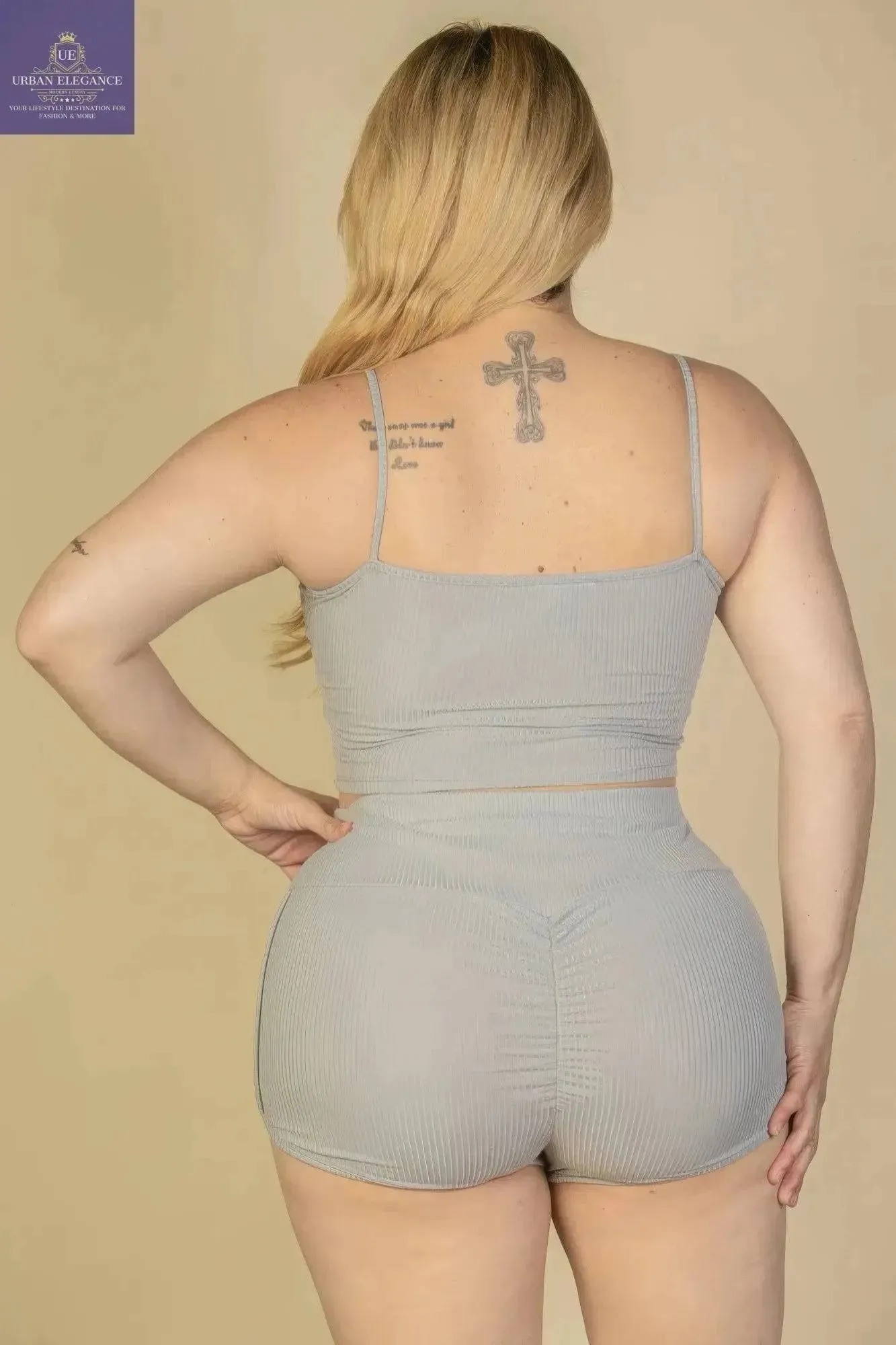 Plus Size Grey Ribbed Cami & Shorts Set