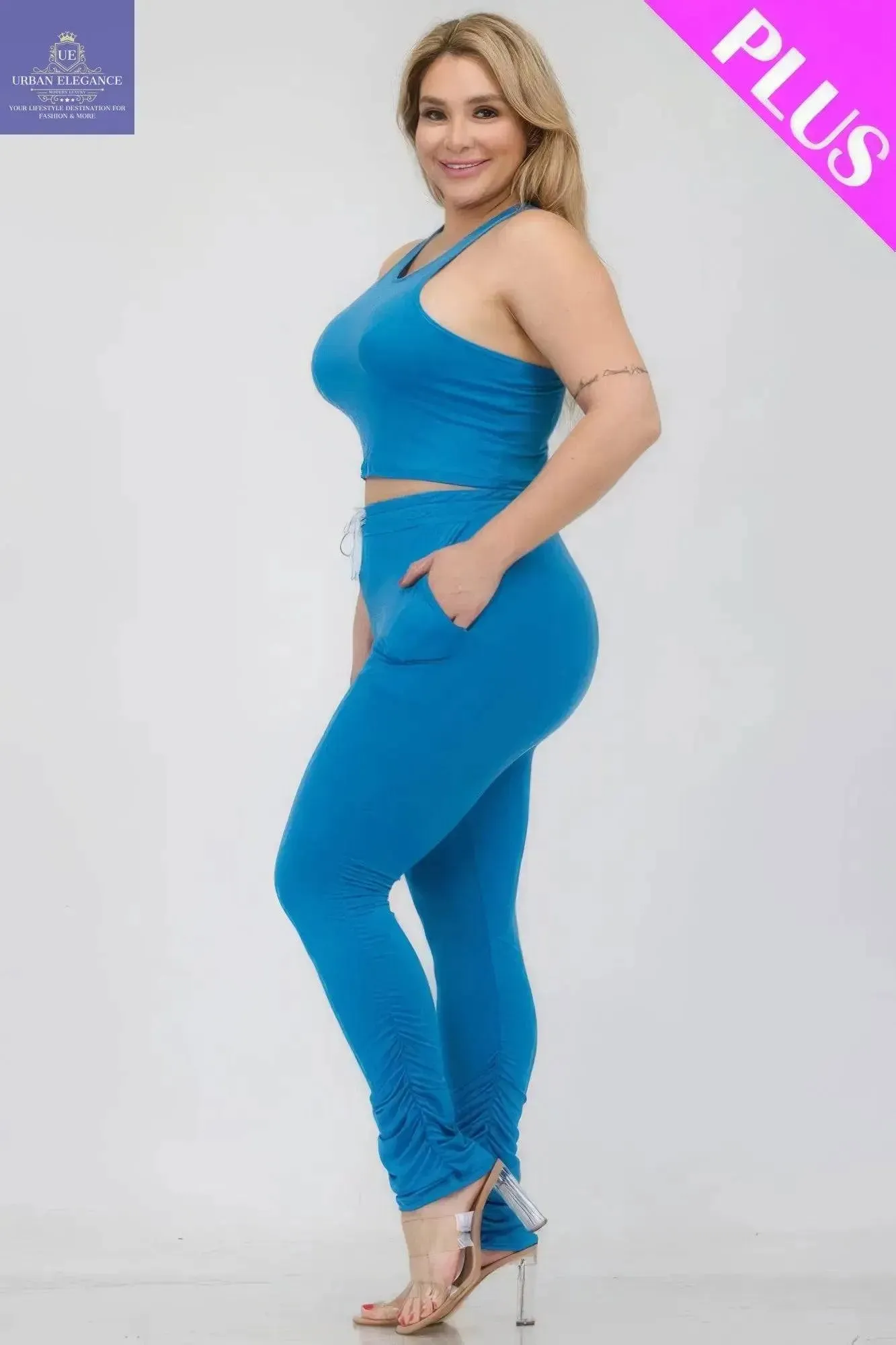 Plus Size Ibiza Blue Tank Top Set