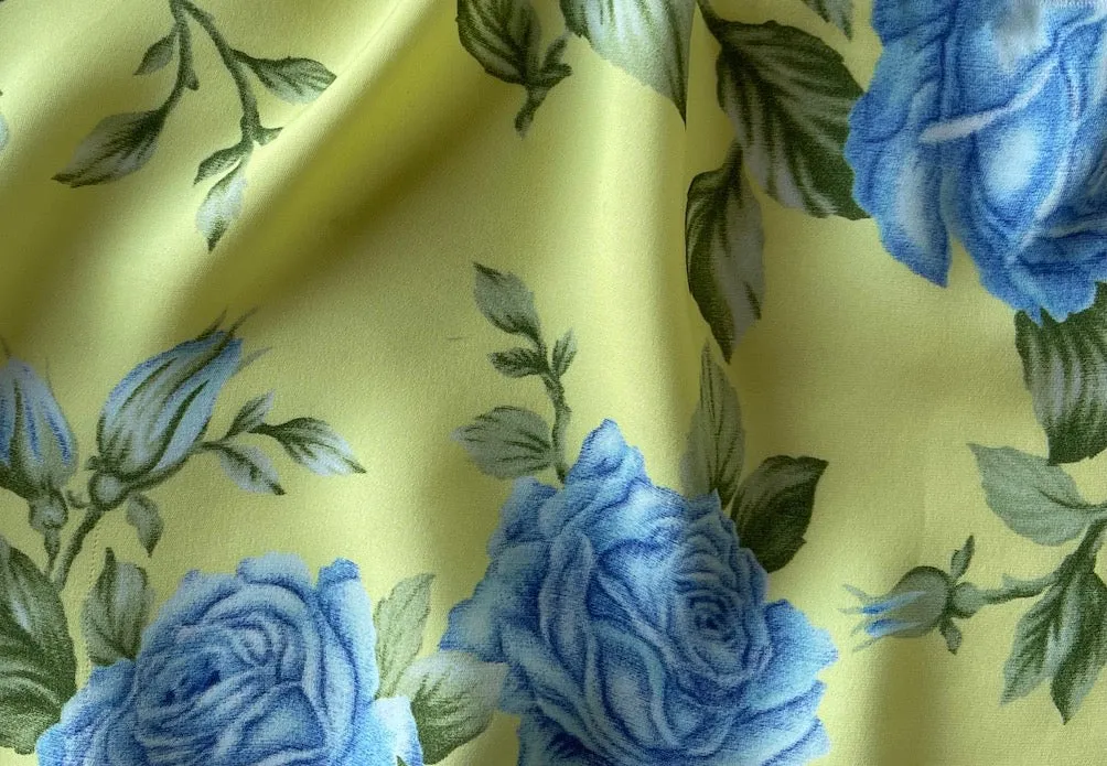 Roses Bleues Lemony Silk Crepe