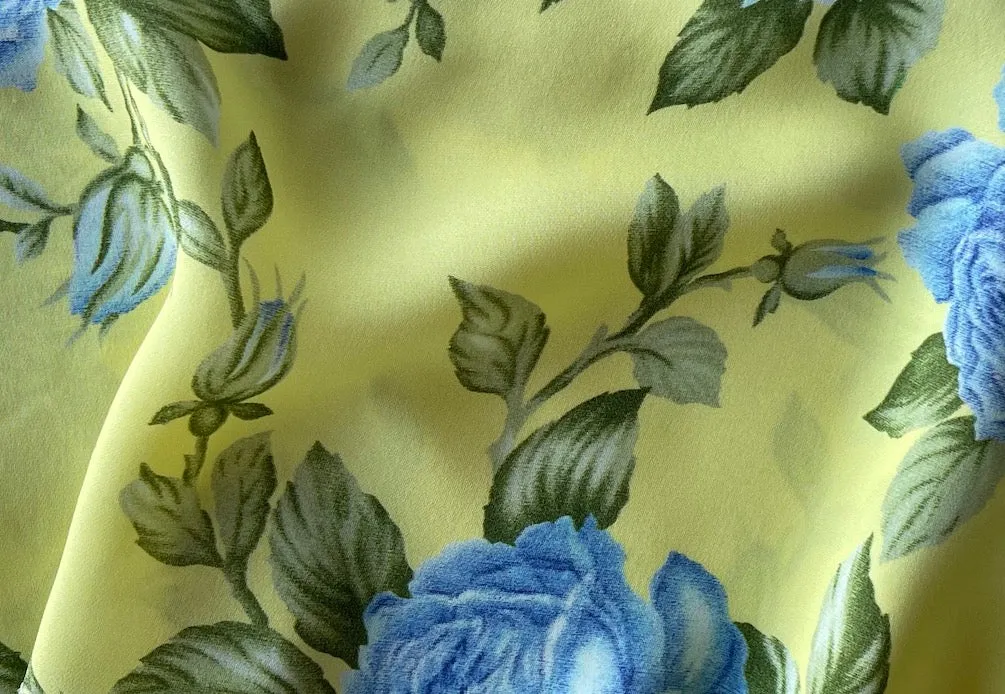 Roses Bleues Lemony Silk Crepe