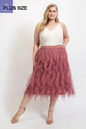 Ruffled Tulle Midi Skirt - Dusty Rose