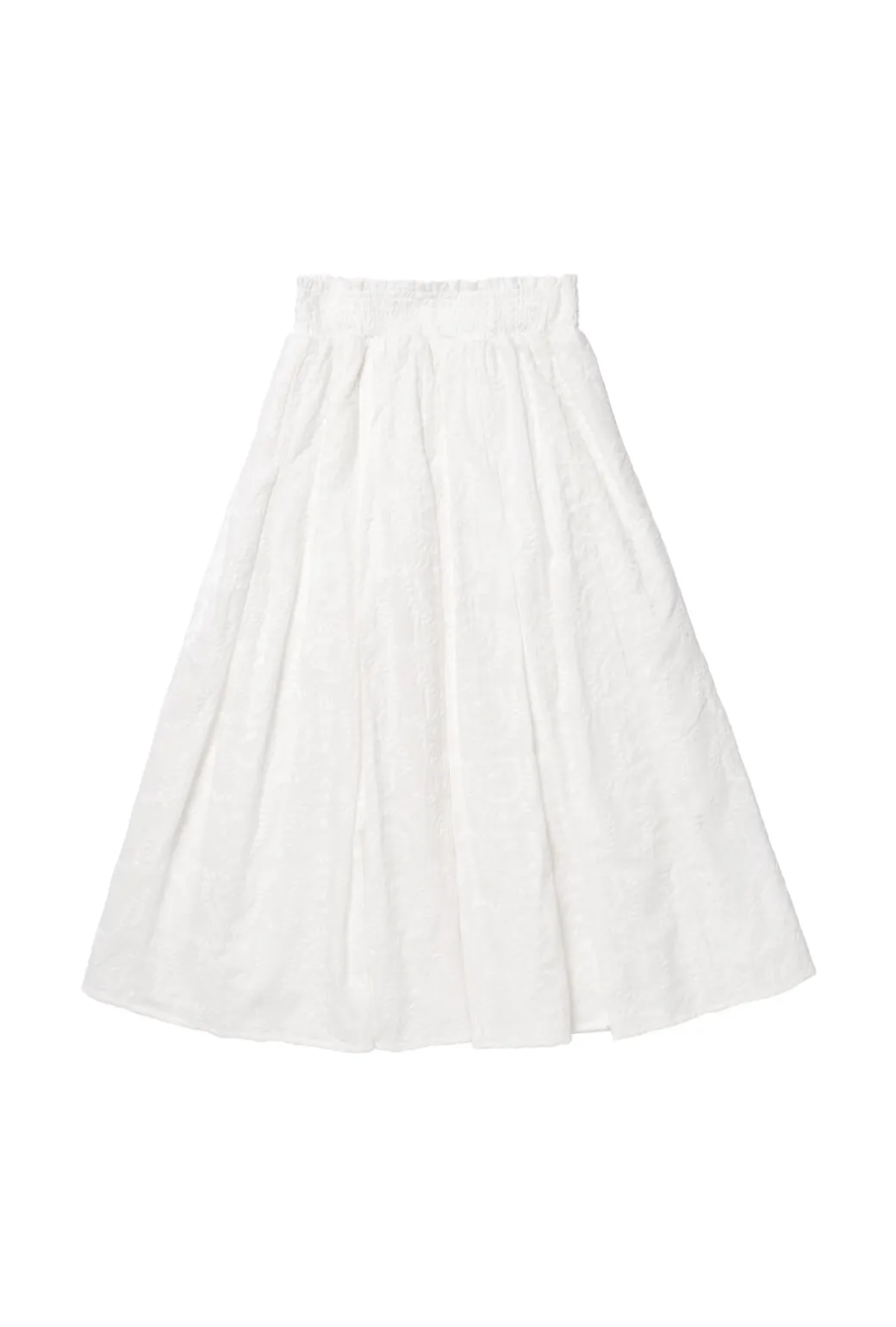 SAMPLE - Smocked Waist MIDI Skirt - White Embroidery