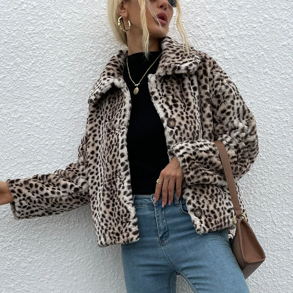 Short Leopard Long Sleeve Winter Coat Wholesale