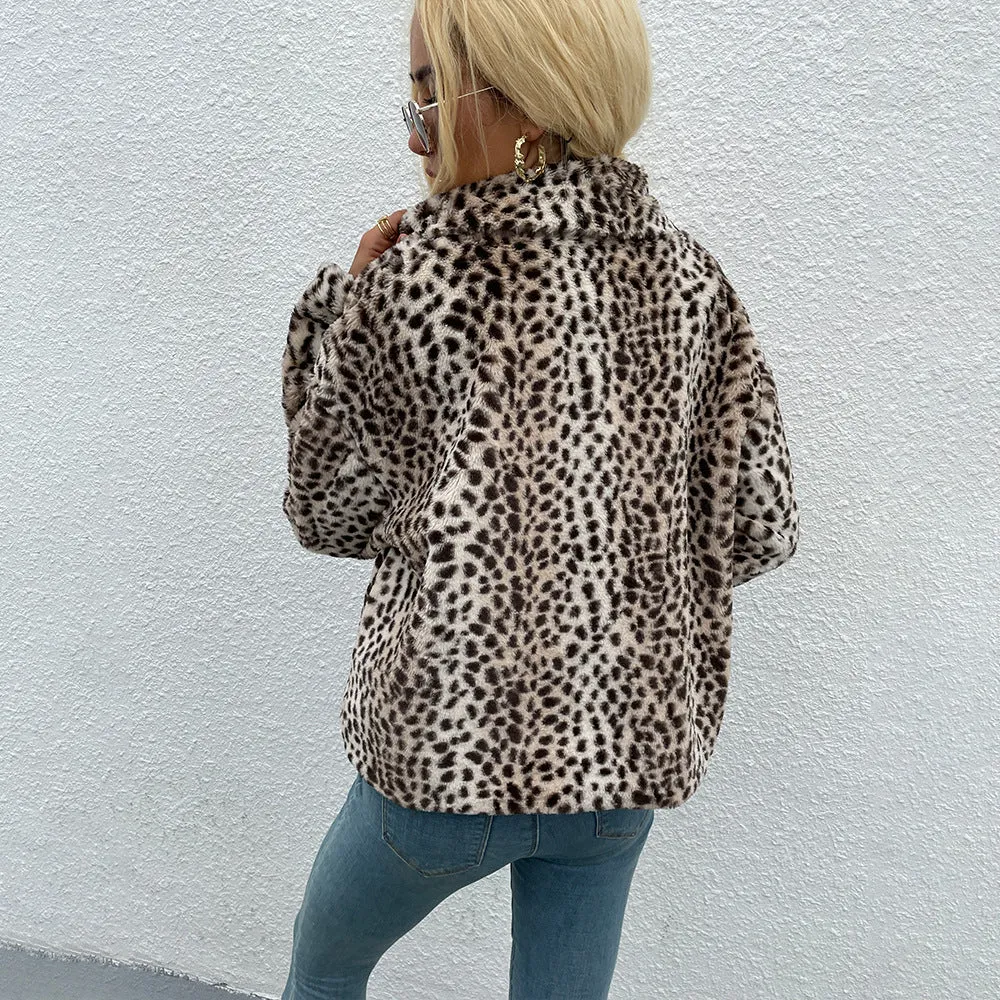 Short Leopard Long Sleeve Winter Coat Wholesale