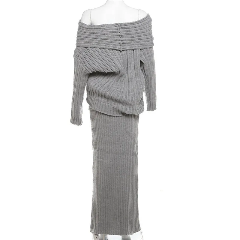 Stretch Off-Shoulder Sweater And Long Skirt Set