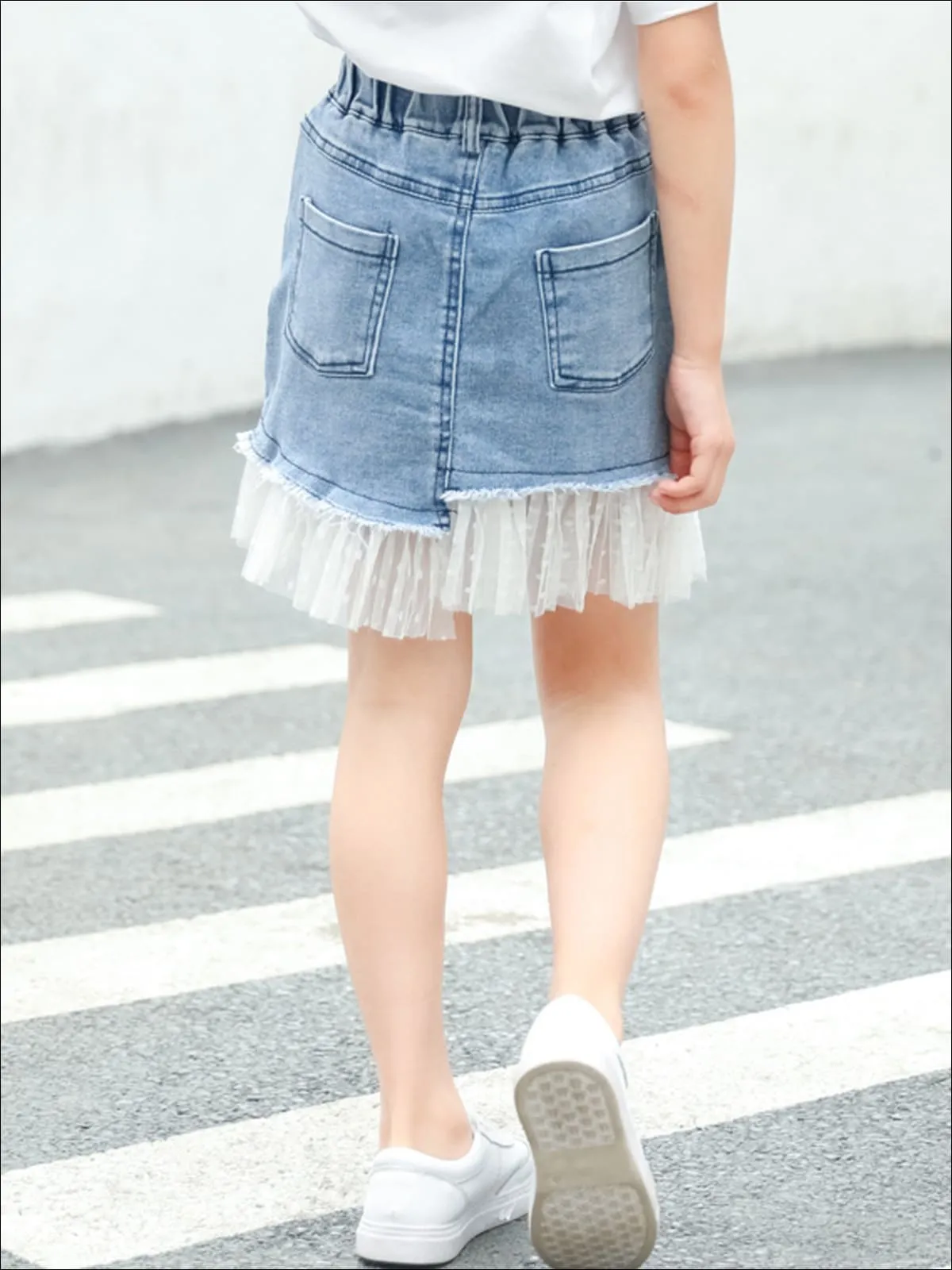 Swiss Miss Lace Hem Denim Skirt