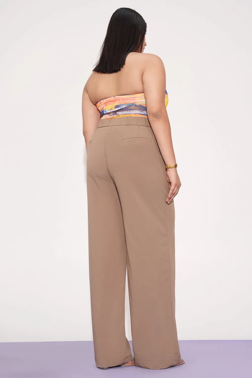 Tan Pleated Waistband Curve Korean Pants