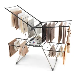 Tangkula Laundry Drying Rack, Foldable Clothes Drying Rack with Height Adjustable Wings, 33 Drying Rails & Sock Clips