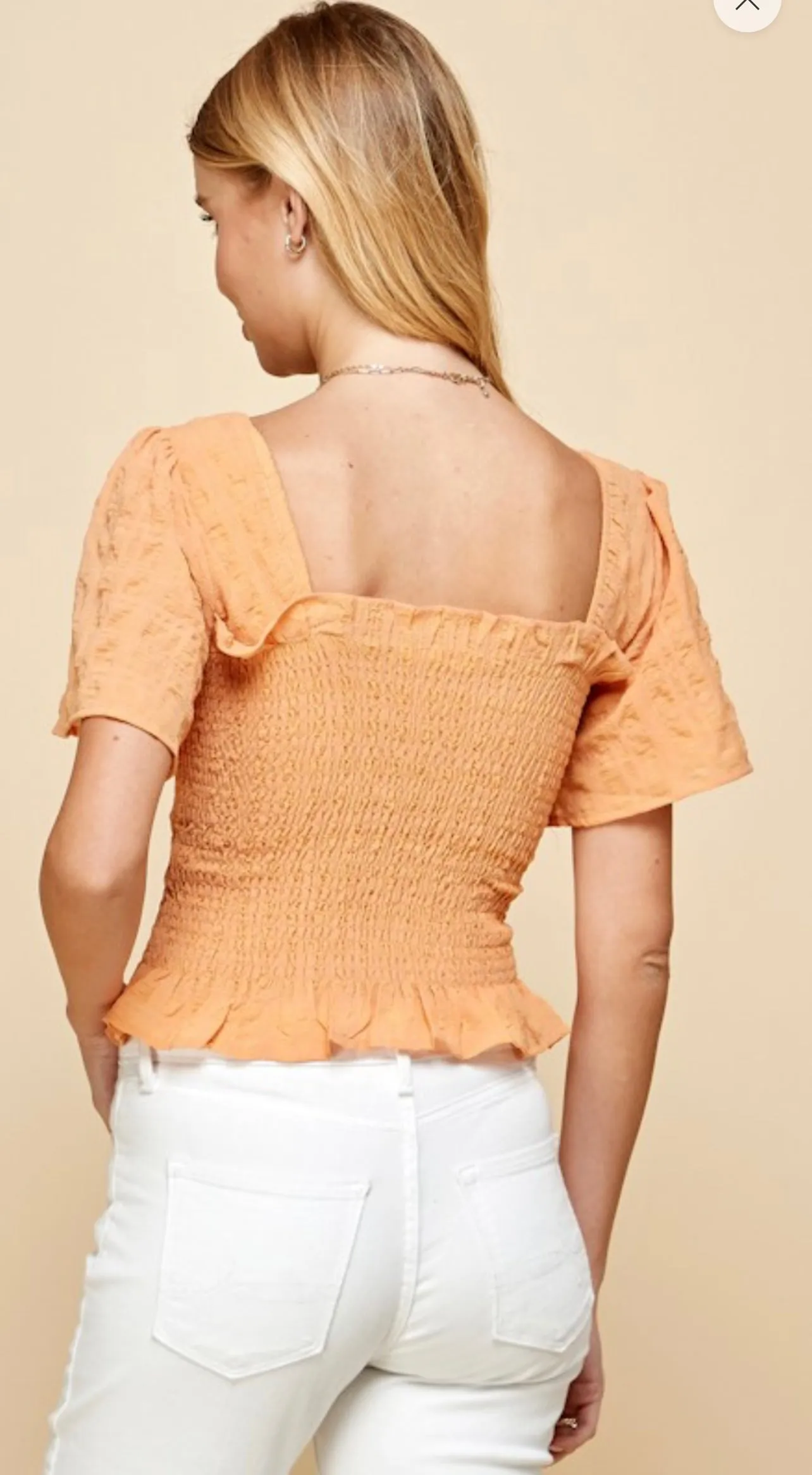 Textured Smocking 1/2 Sleeve Tangerine