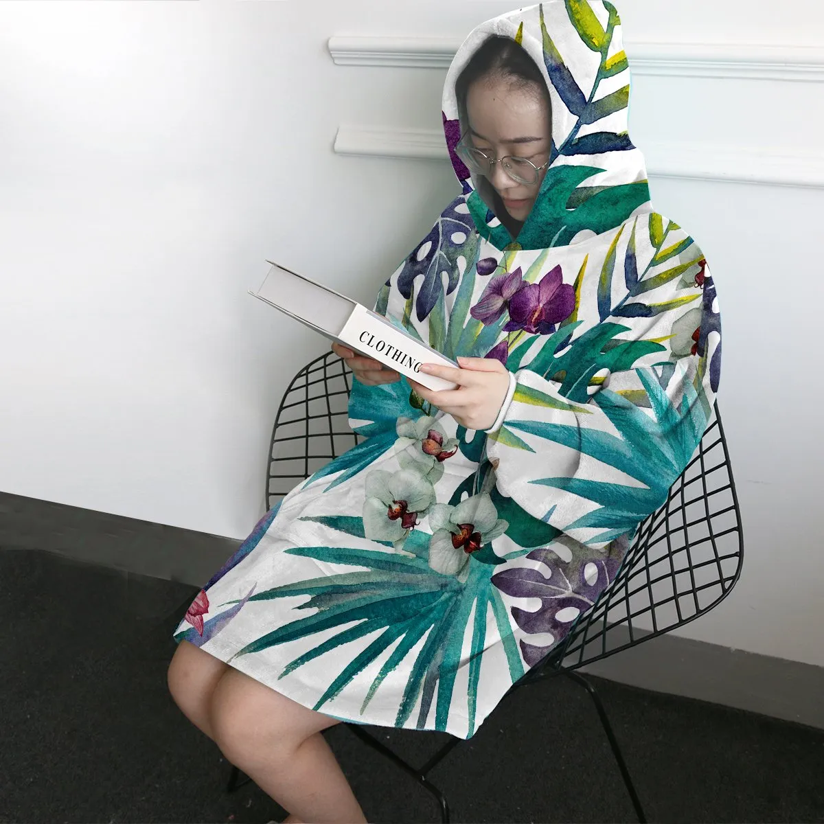 Tropical Orchids Wearable Blanket Hoodie