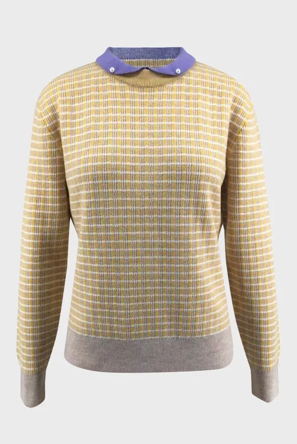 Tweed Merino Pullover With Pearl Collar