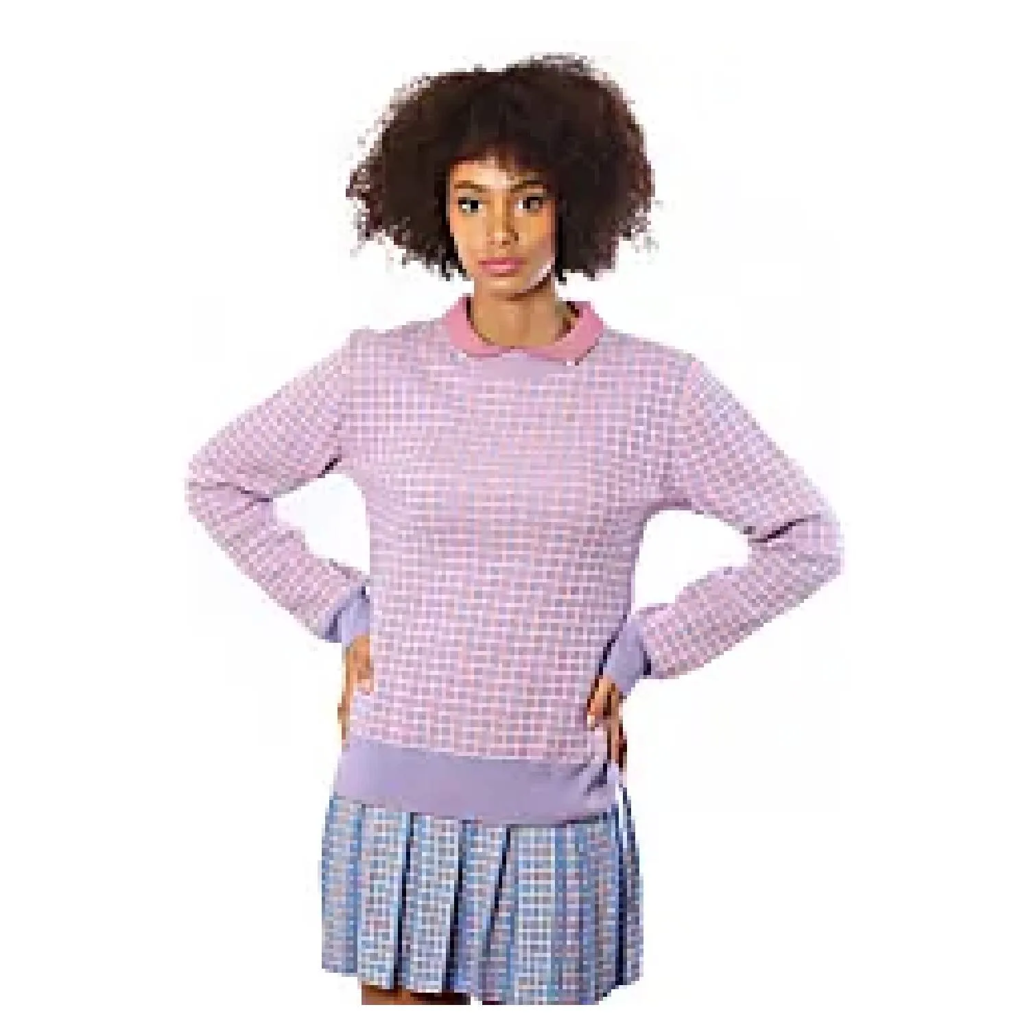 Tweed Merino Pullover With Pearl Collar